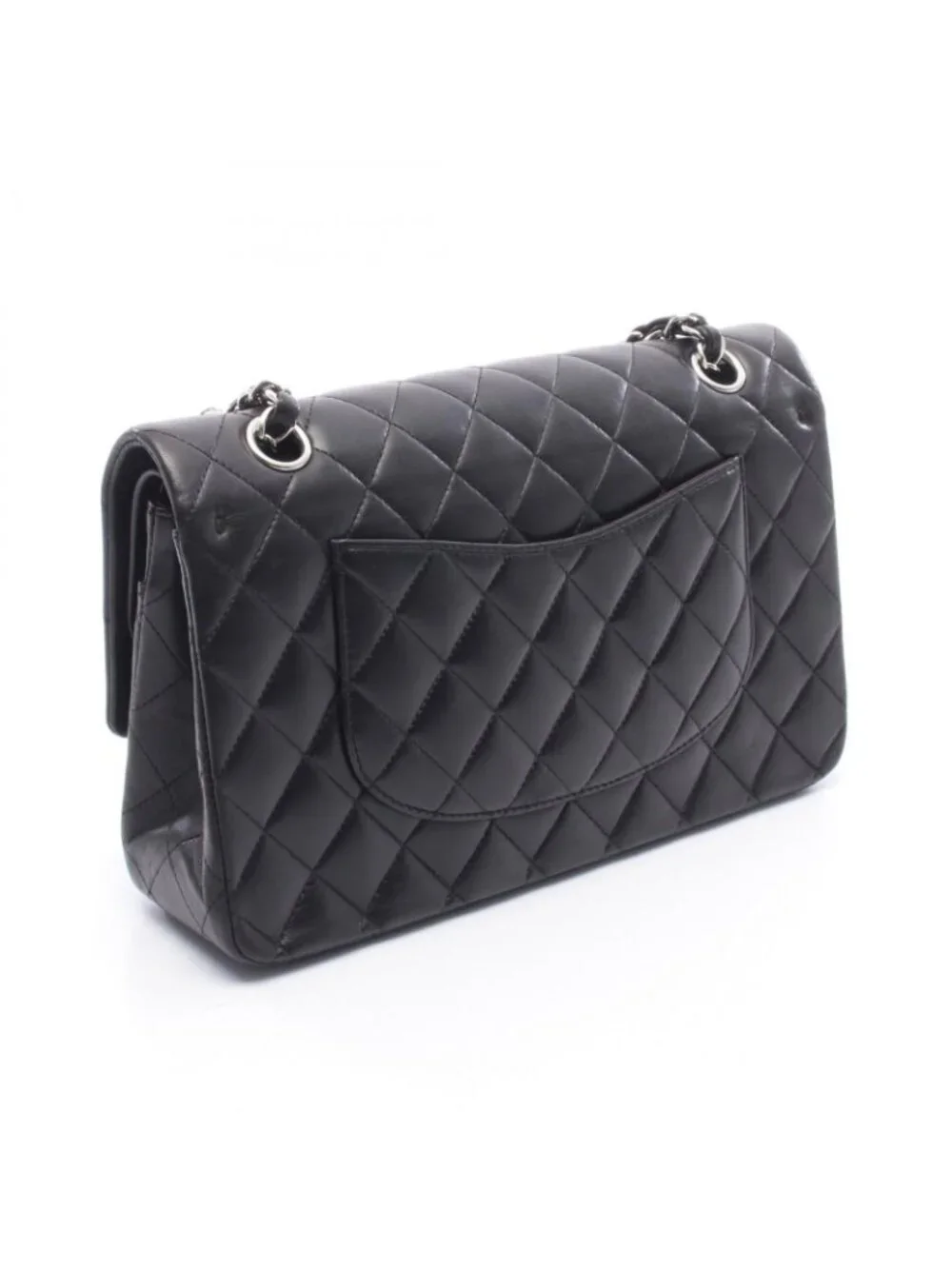 Chanel Shoulder Bag Quilted Double Flap Black Lambskin Chain